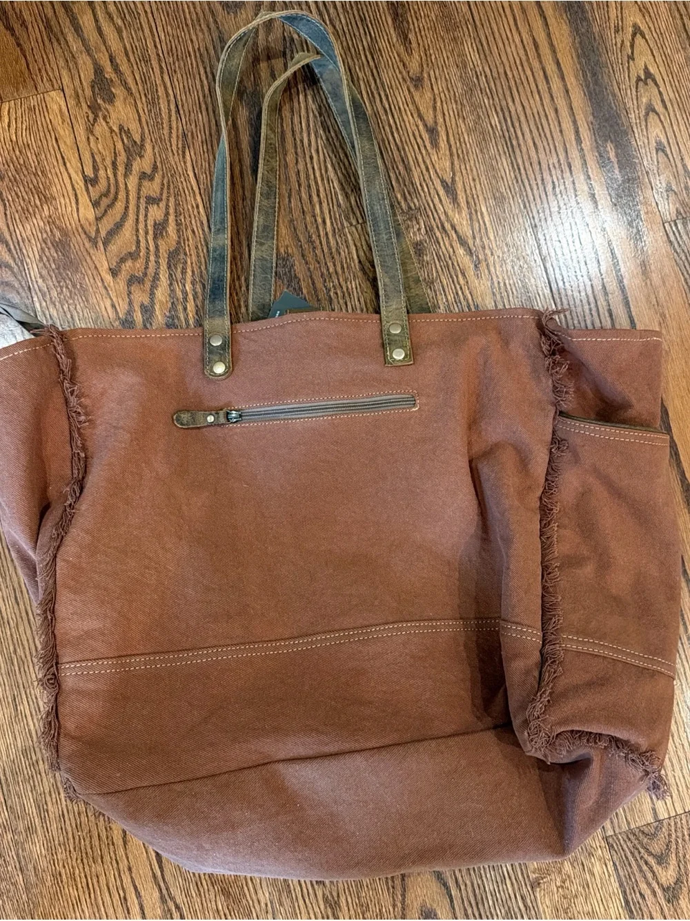Myra Bag Brown & White Leather Hair-on-Hide Tote with Rustic Accents
